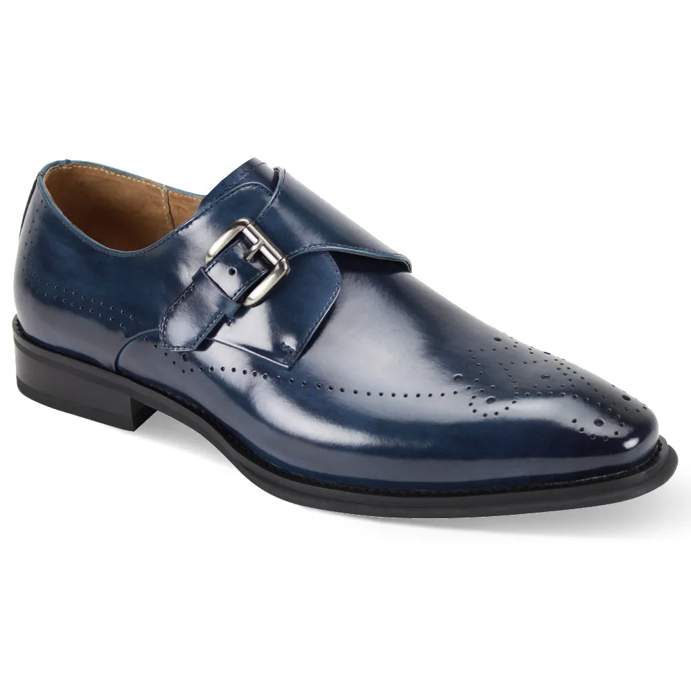 Giovani Blue Leather Monk Strap Shoe Crisp Feel