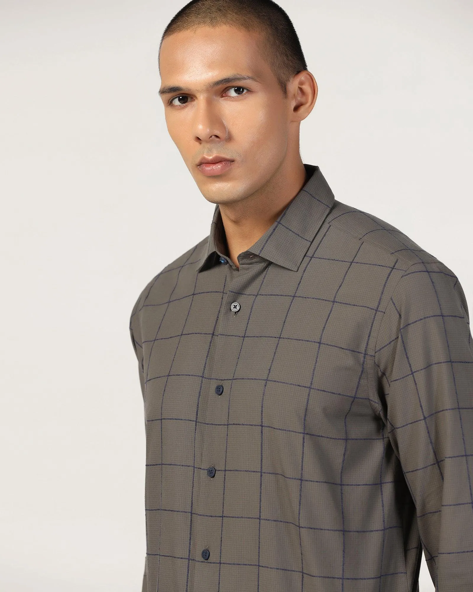 All-day Comfort Casual Dark Olive Check Shirt - Enzo