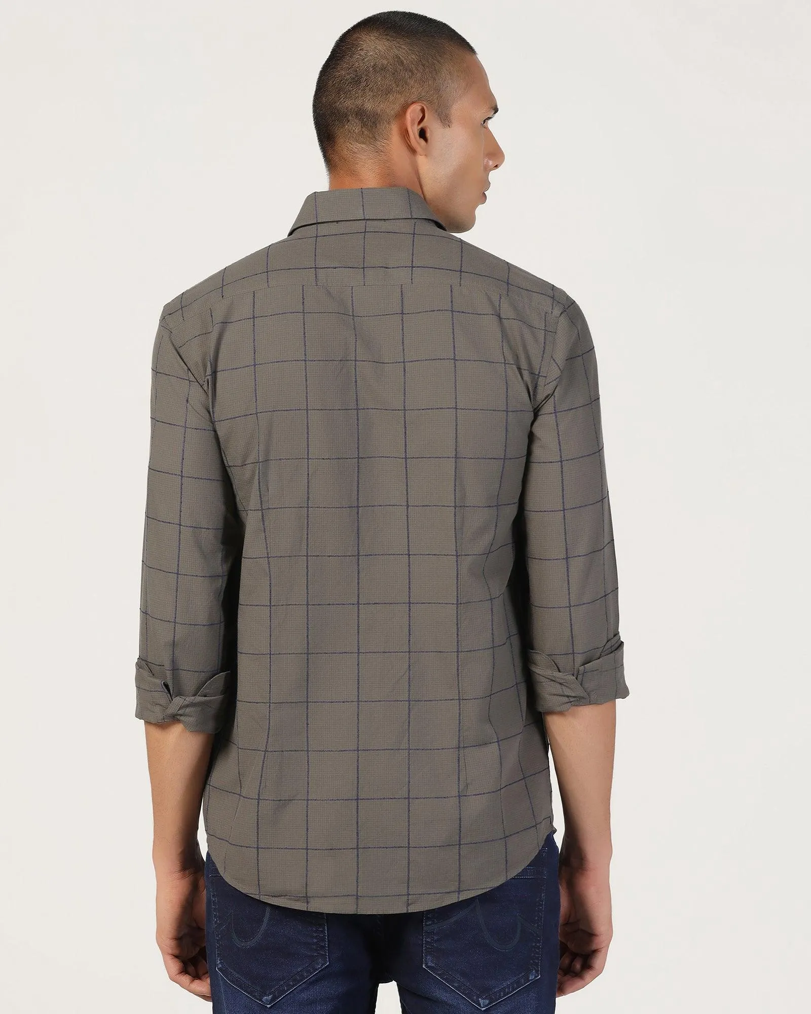 Casual Dark Olive Check Shirt - Enzo Morning Comfort