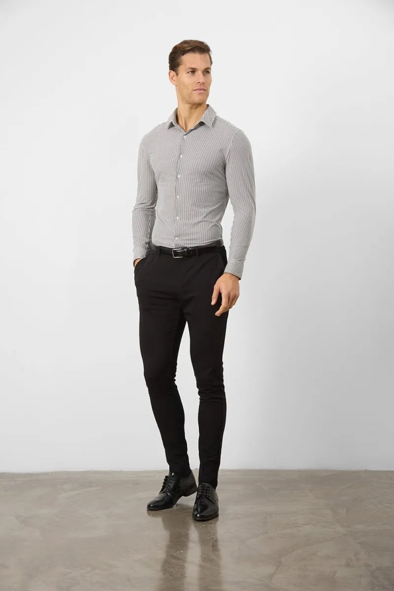 Striped Stretch Formal Shirt in Grey Moisture wicking
