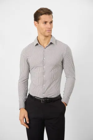 High Neck Striped Stretch Formal Shirt in Grey