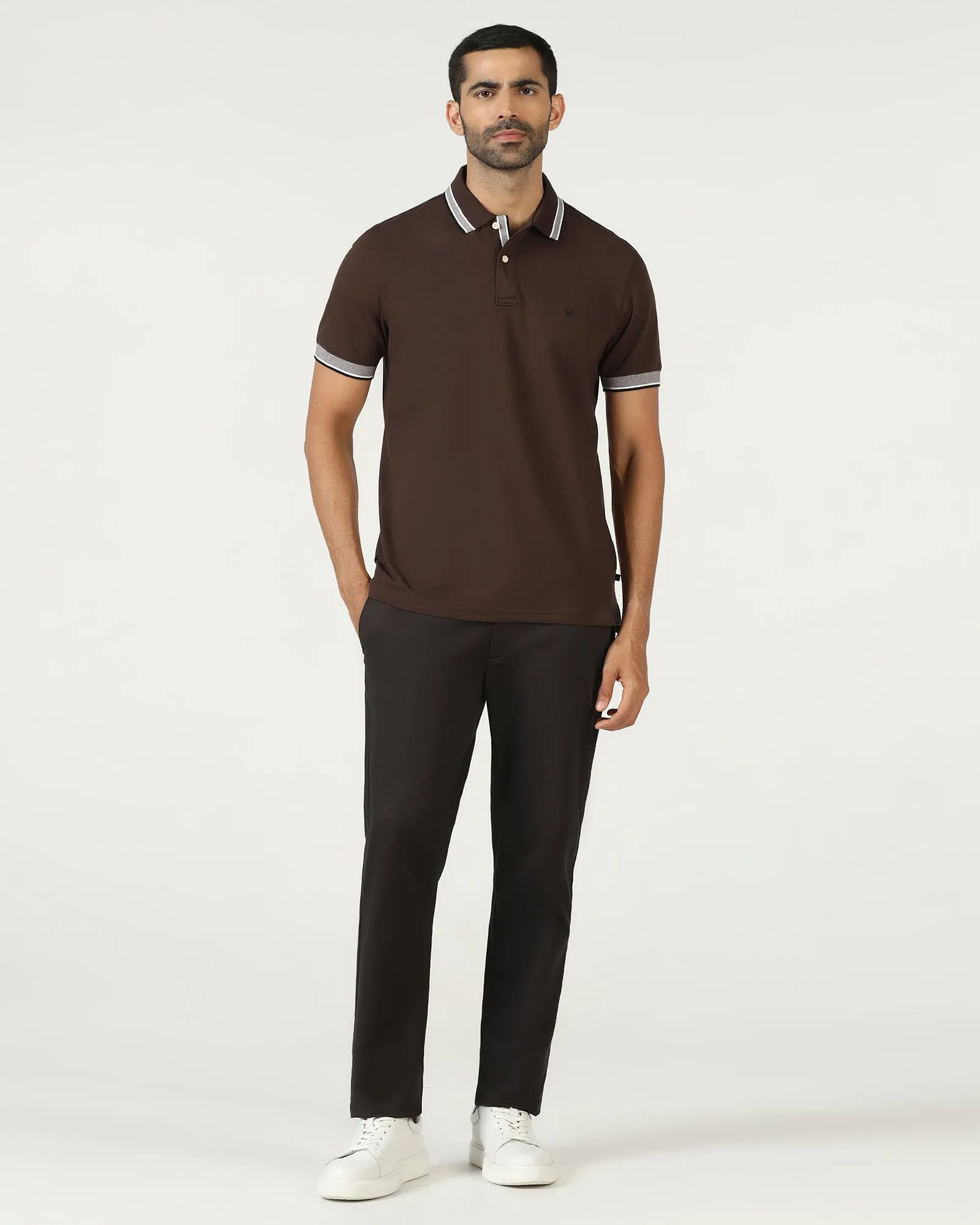 Non Iron Finish Comfortable Layer Chocolate Sauce Solid Polo - Taurus