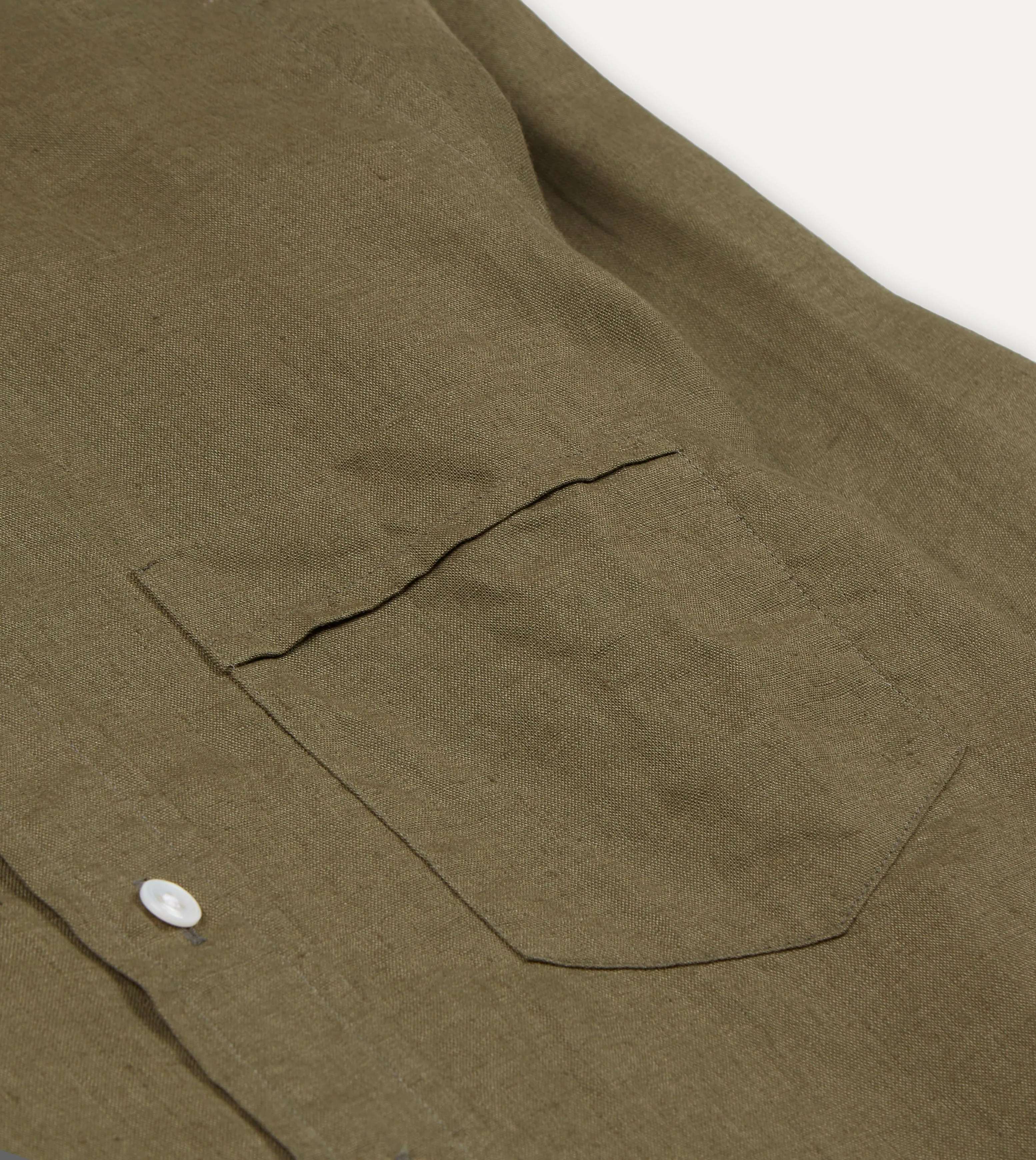 Khaki Green Linen Spread Collar Shirt Minimalist Design