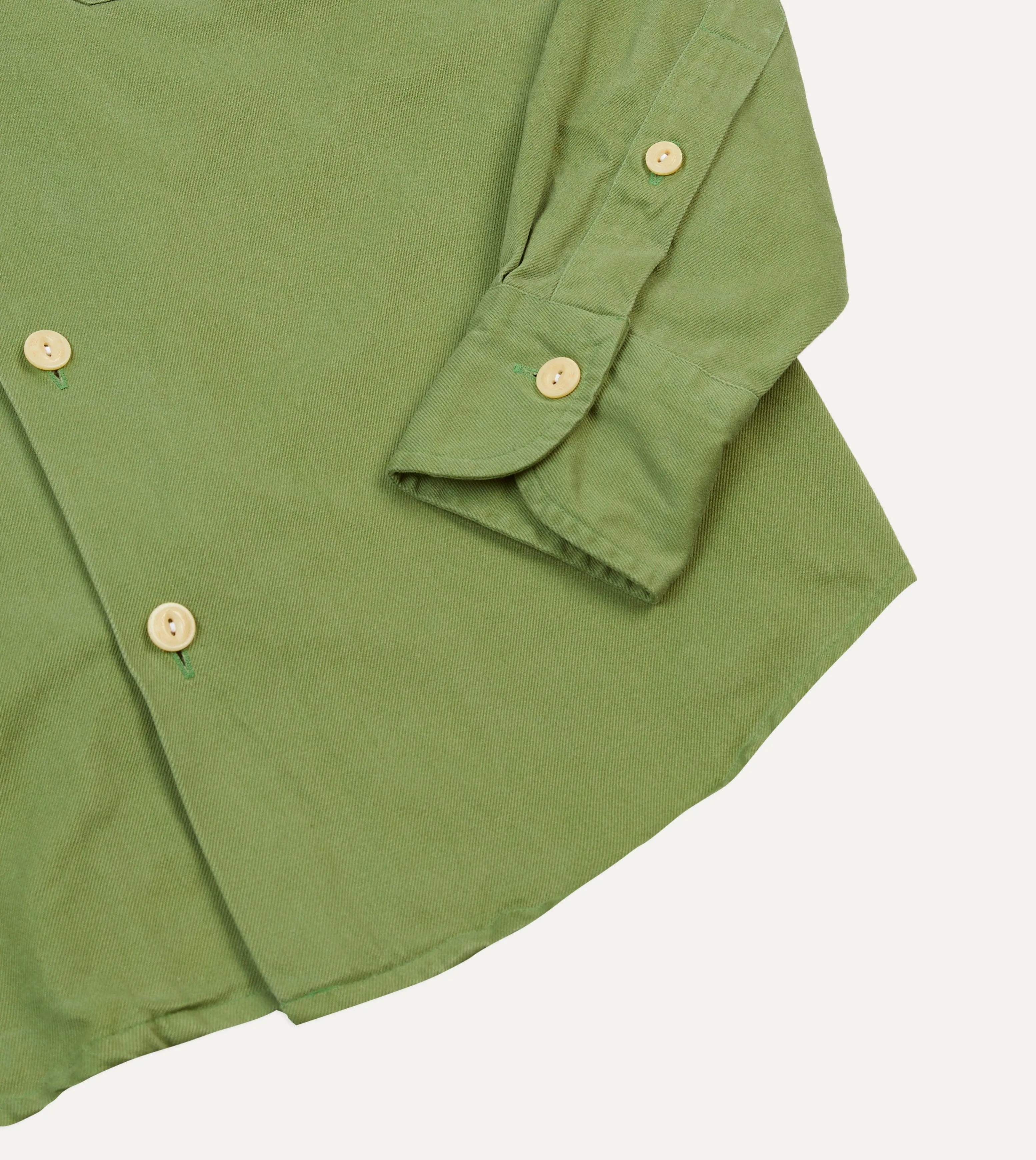 Sustainable production Green Brushed Cotton Twill Camp Collar Long Sleeve Shirt