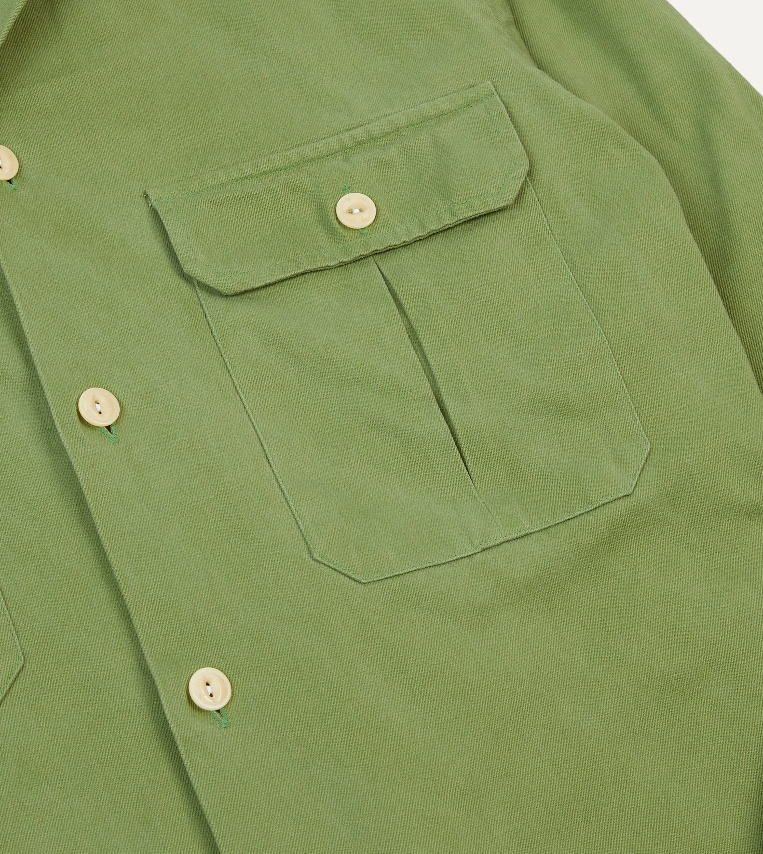 Oversized style All Day Comfort Tech Green Brushed Cotton Twill Camp Collar Long Sleeve Shirt