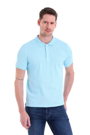 Comfort Fit Basic Plain 100% Cotton Light Blue Polo T-Shirt Summer Office