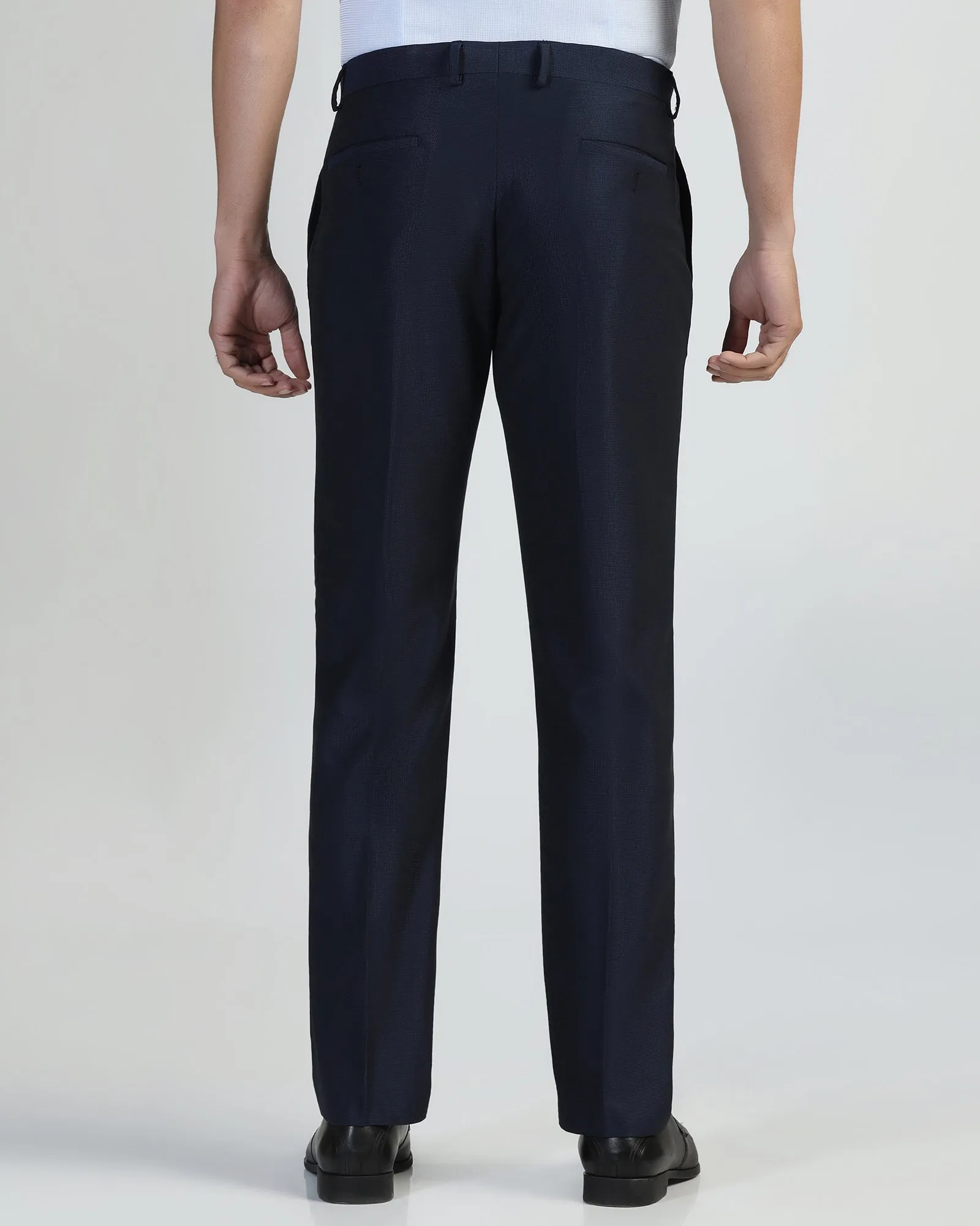 No Bunching Roomy Shape Slim Comfort B-95 Formal Navy Textured Trouser - Amor