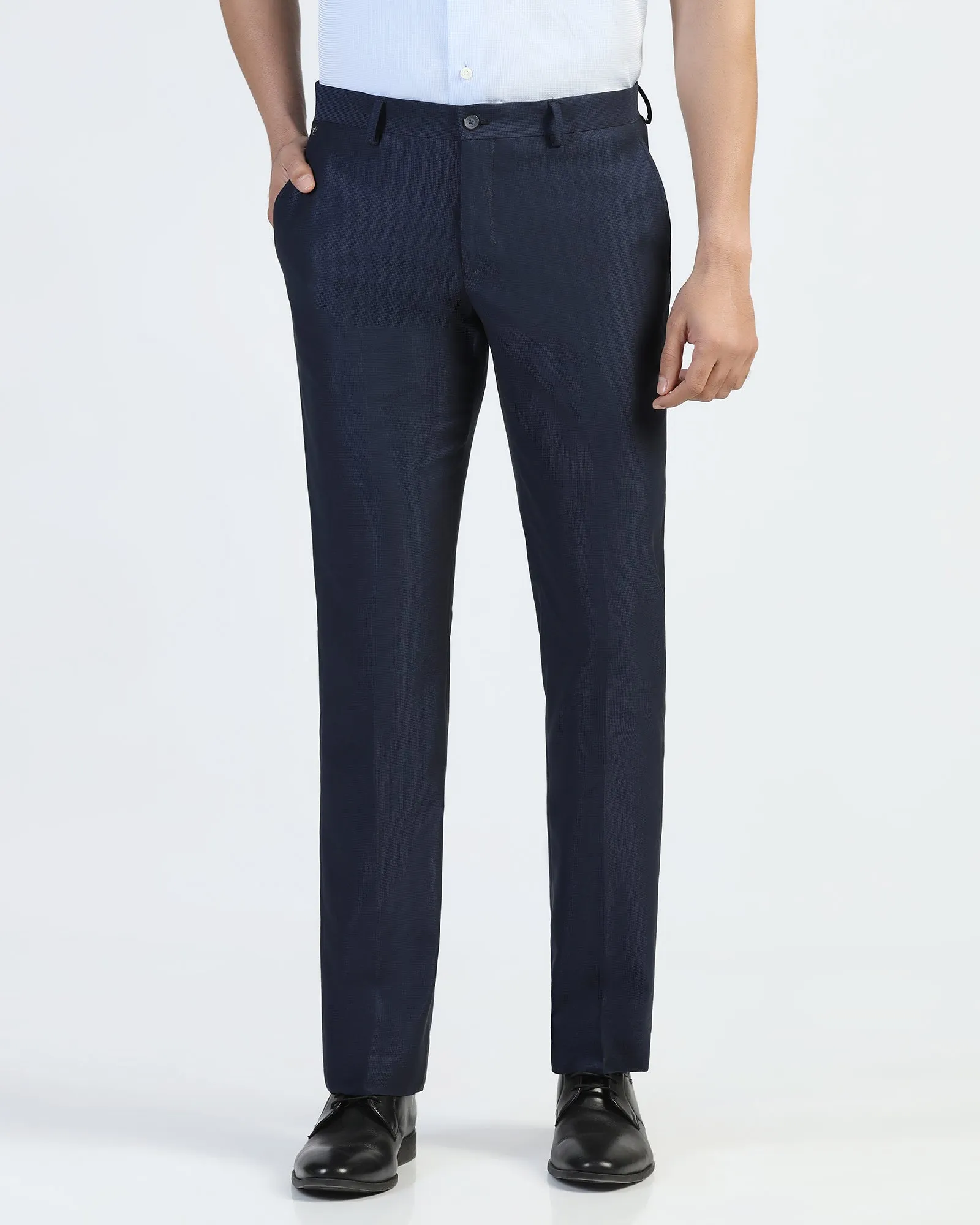 Slim Comfort B-95 Formal Navy Textured Trouser - Amor No Gap Waist Construction Sporty Fit