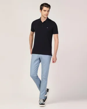 Slim Fit B-91 Casual Blue Solid Khakis - Mint Body Fit Adjustable Fit