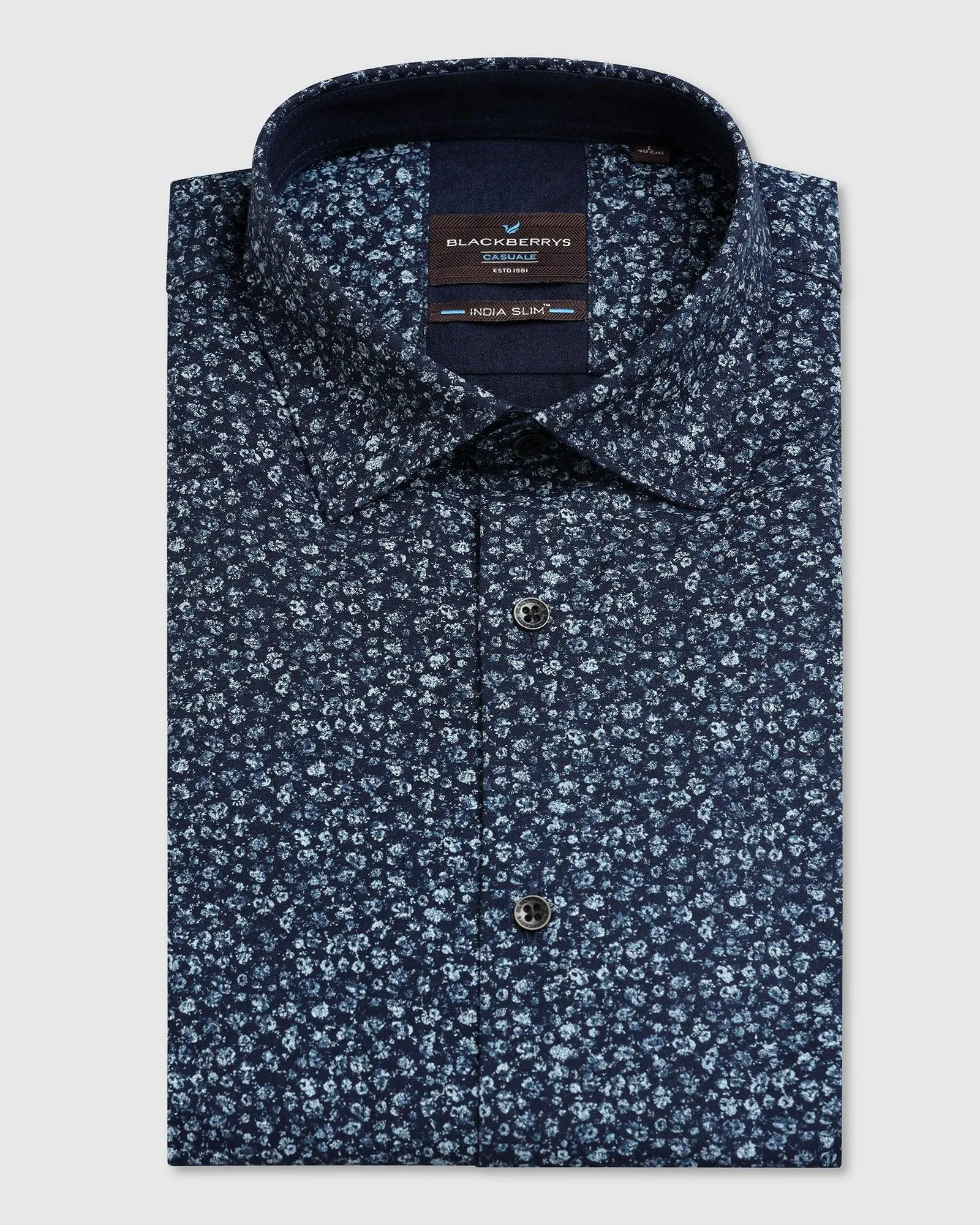 Casual Indigo Blue Printed Shirt - Ethna Current Style Fall Foliage