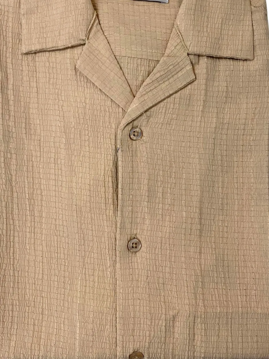 Lavane Mens Sand Textured Short Sleeve Cuban Collar Button-Up Casual Shirt Cool Design