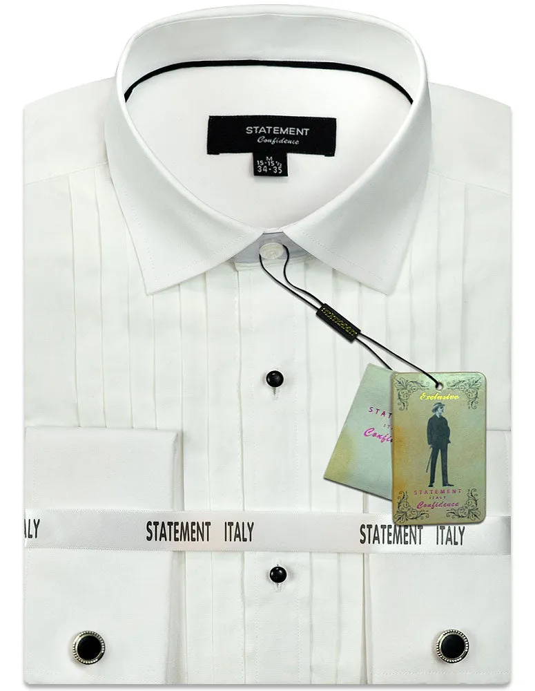Denim Blend Non-Iron MODERN FIT WHITE TUXEDO DRESS SHIRT WITH STUD BUTTONS