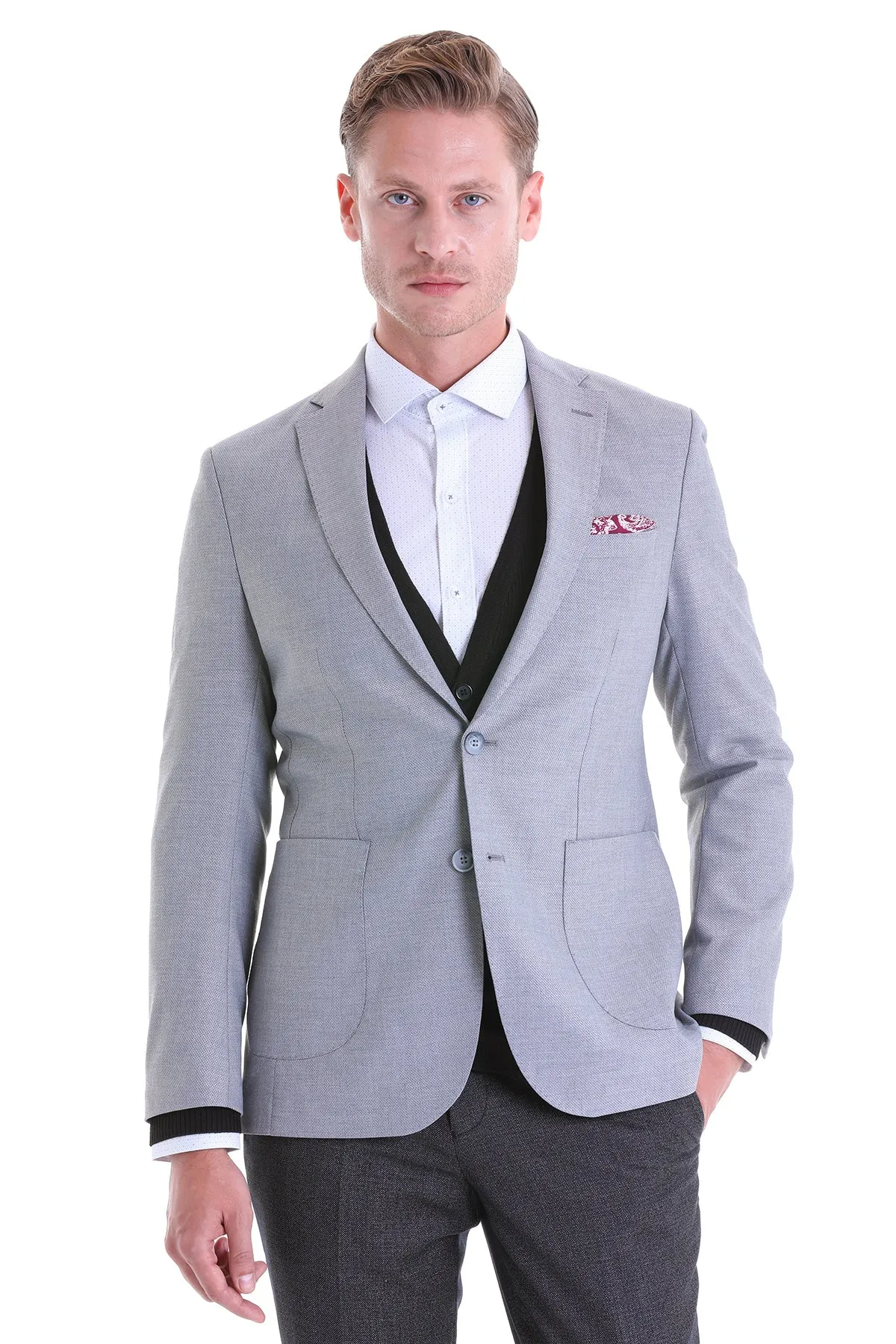 Seamless Bonding ScratchResistant Zippers Comfort Fit Notch Lapel Gray Wool Blend Casual Blazer
