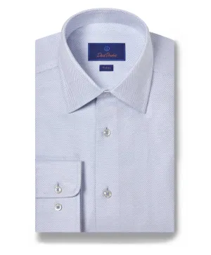 Workwear Ready Stretchy Cloth David Donahue Trim Fit Herringbone Dress Shirt in White/Blue