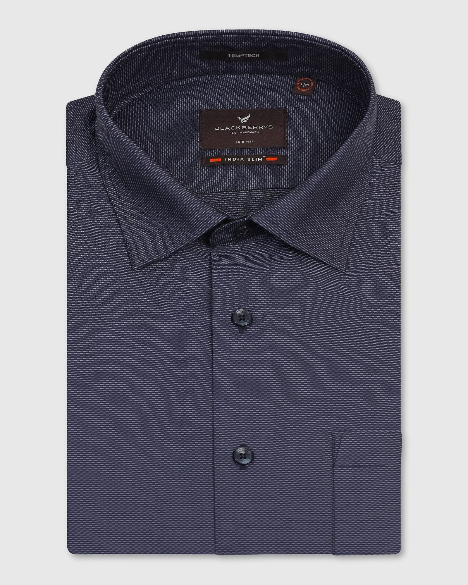 City Exploration Temp Tech Formal Navy Textured Shirt - Vogue