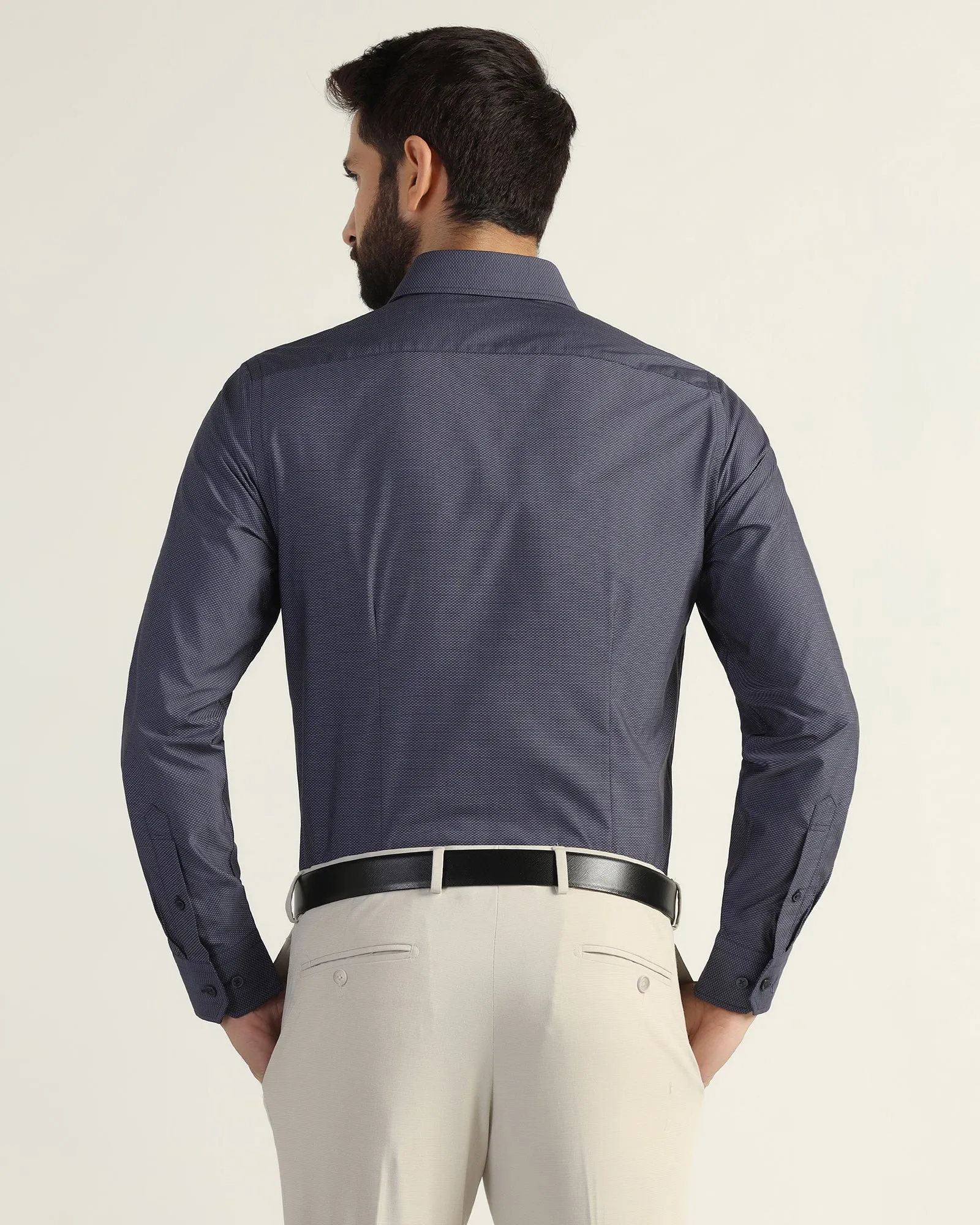 Soft touch finish Temp Tech Formal Navy Textured Shirt - Vogue