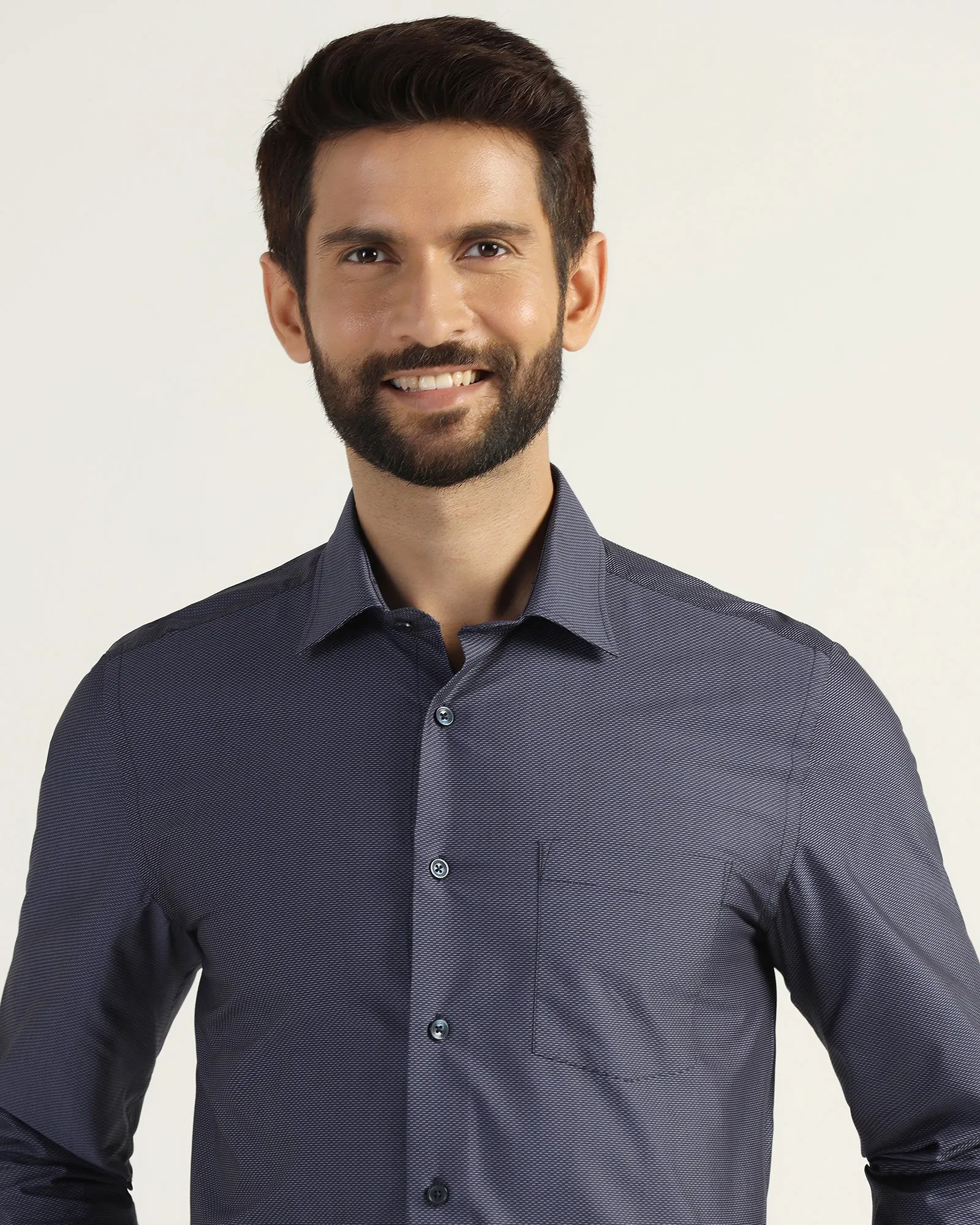 Quick Release Placket Temp Tech Formal Navy Textured Shirt - Vogue