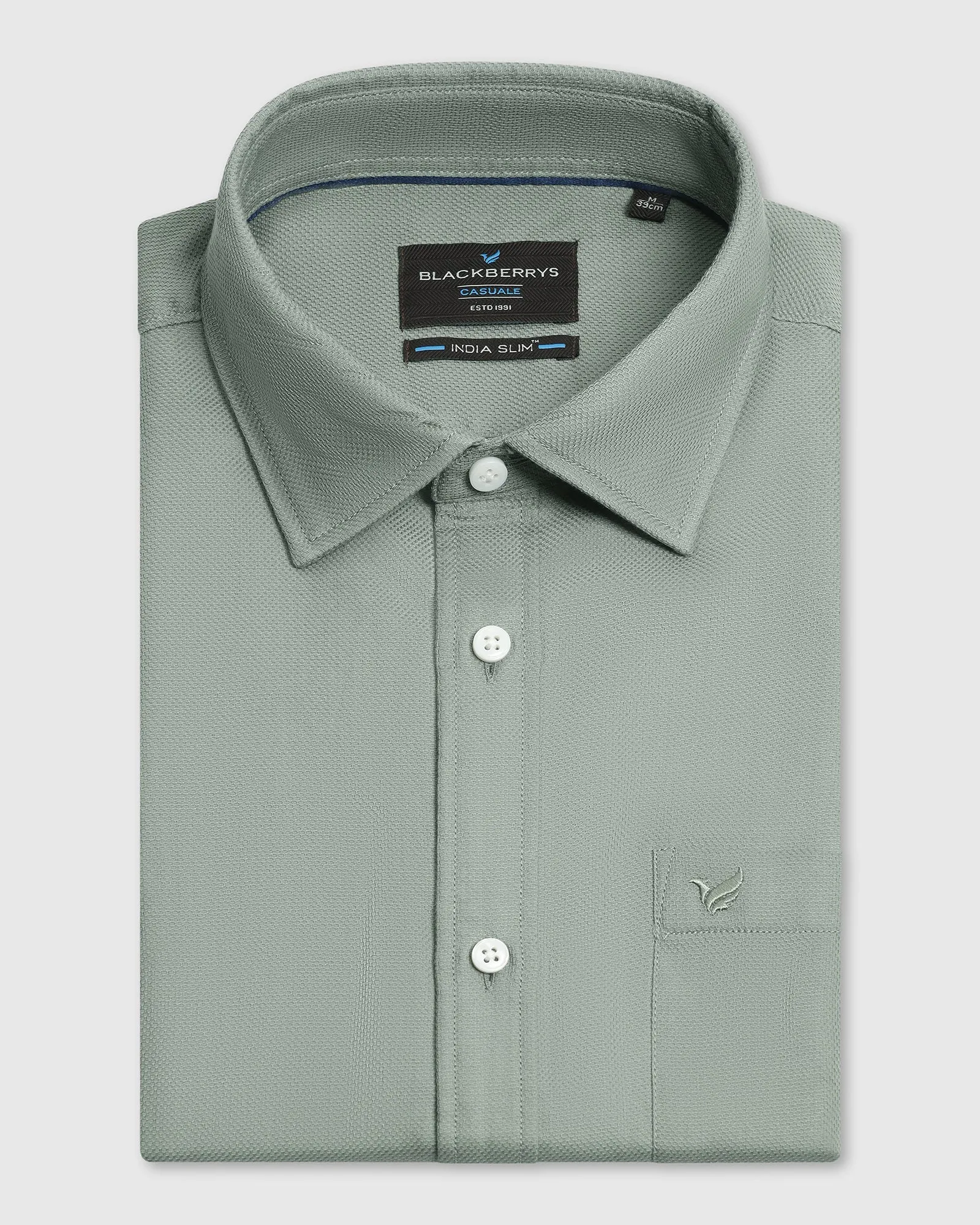 Casual Olive Textured Shirt - Caty Tailored Silhouette Smooth Cotton Blend