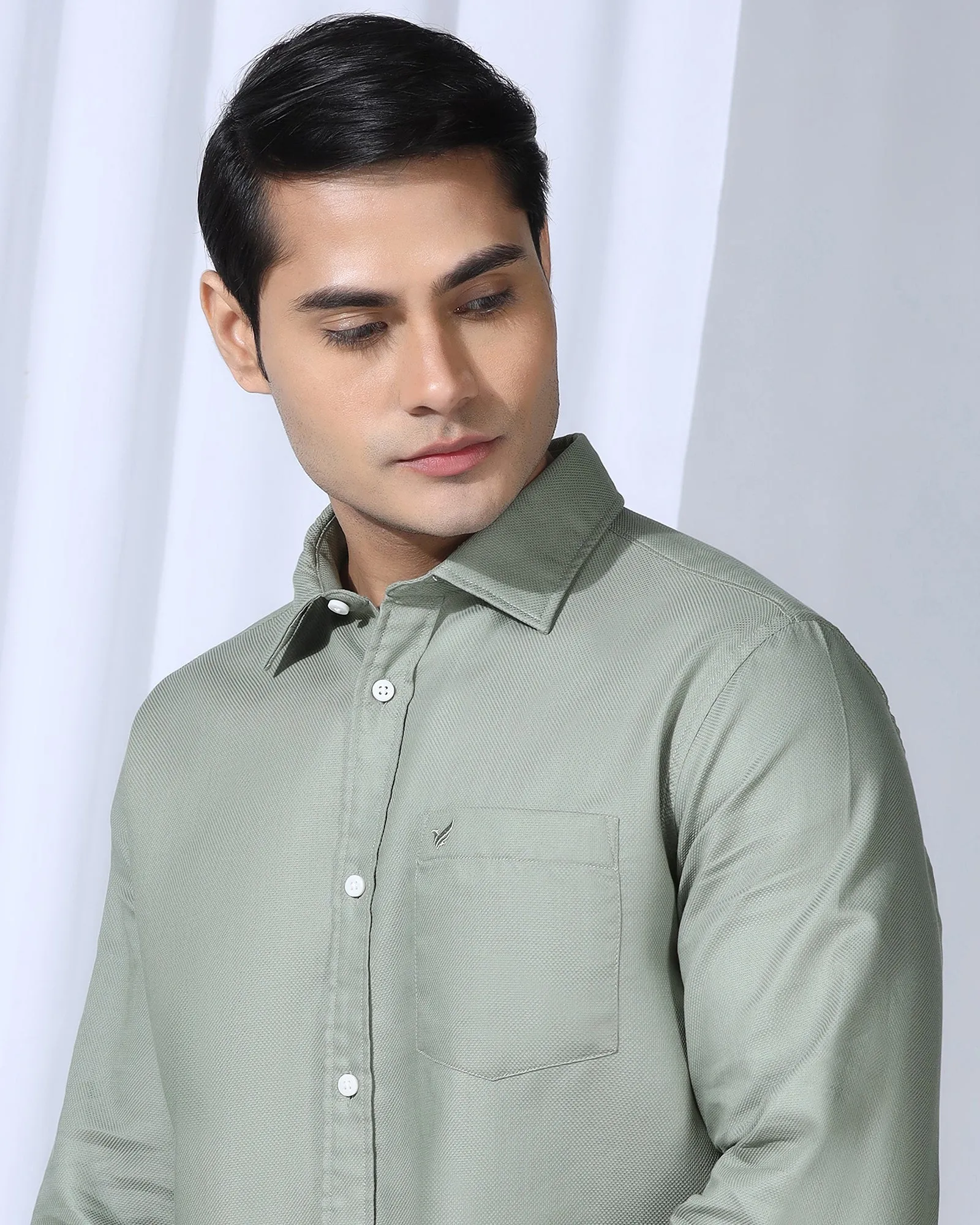 Casual Olive Textured Shirt - Caty Cocktail Event High Density Weave