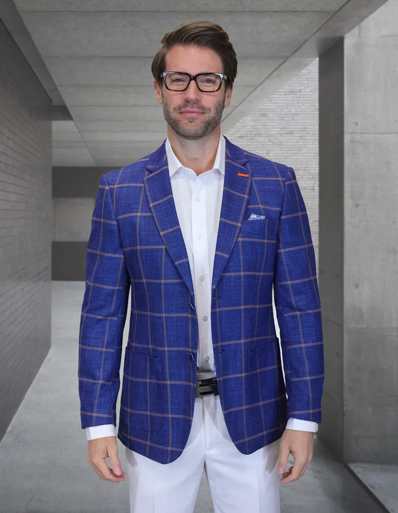 LEXINGTON INDIGO WINDOWPANE MODERN FIT BLAZER Multi Pocket System