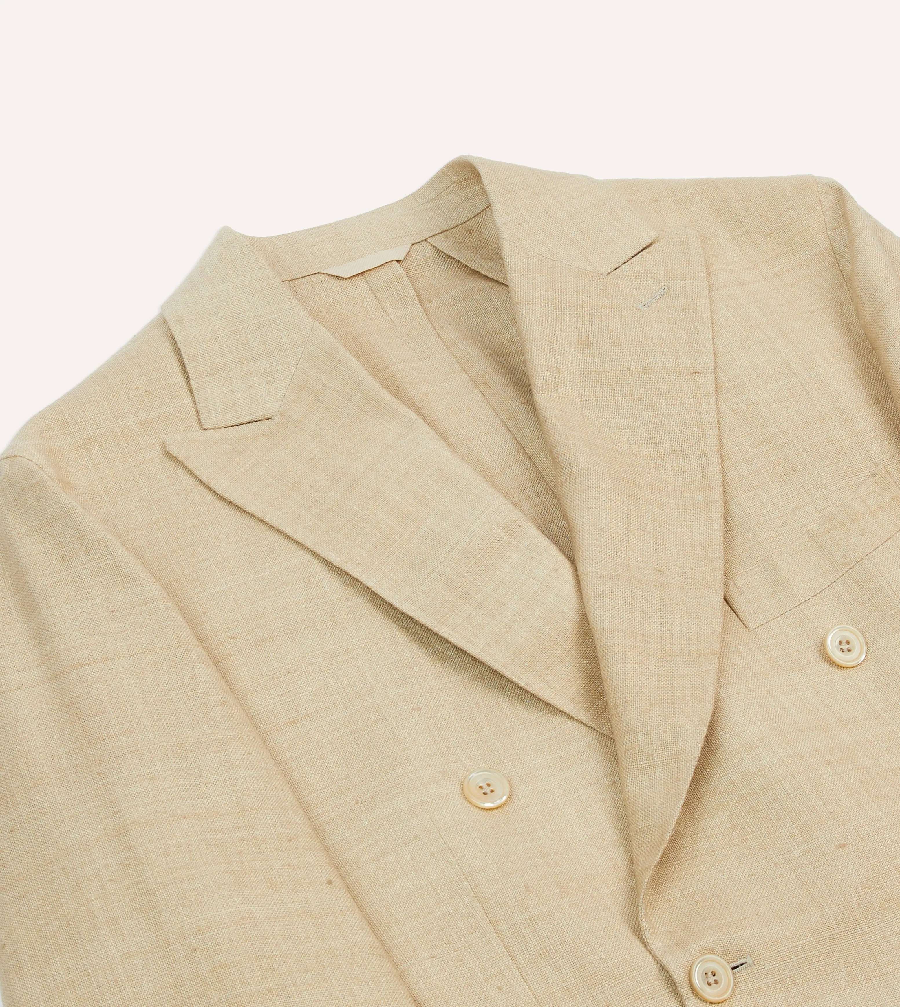 Sand Tussah Silk Double-Breasted Tailored Jacket Glow In Dark Trims
