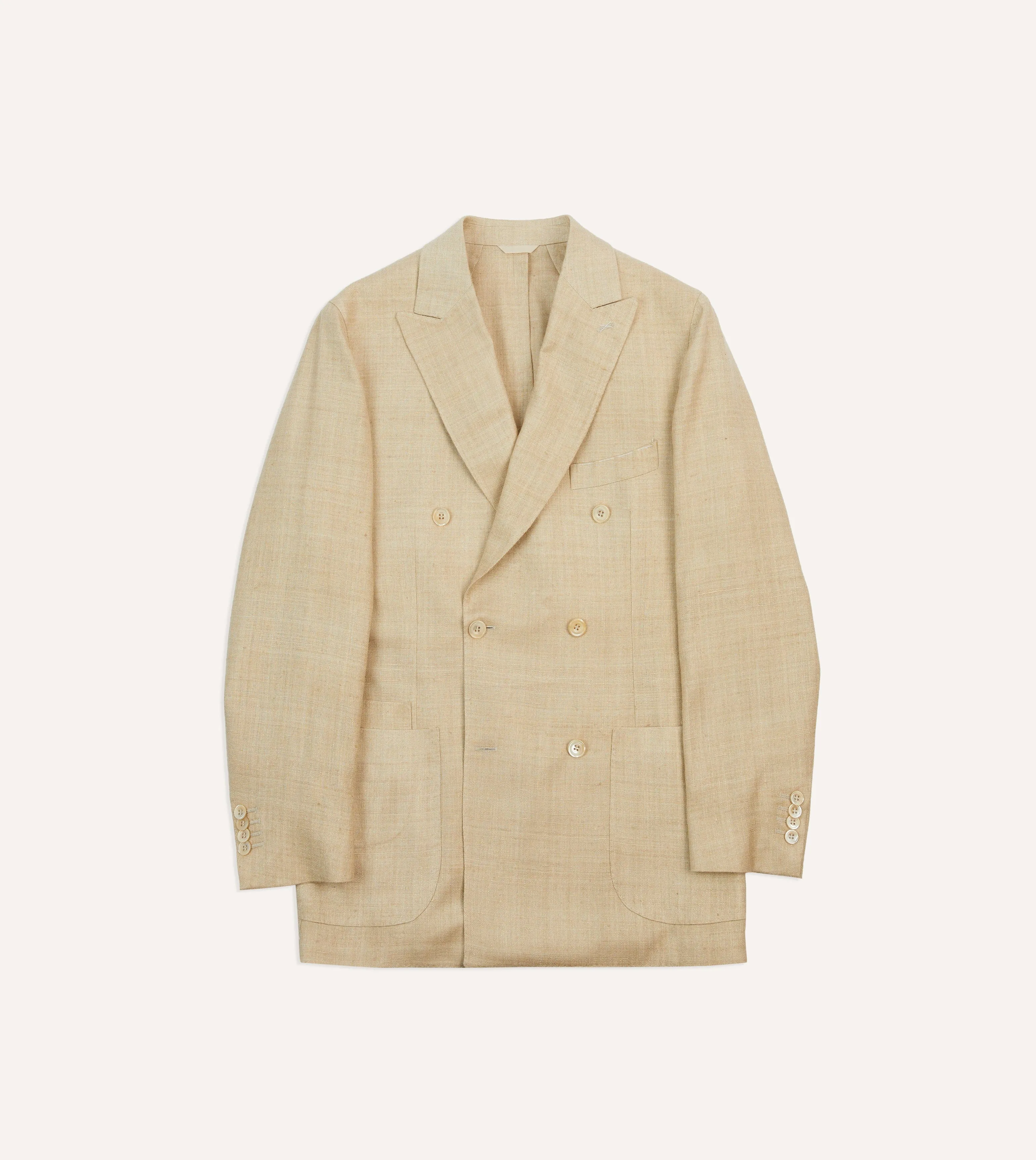 Anti Slip Shoulder Pads Urban Explorer Look Sand Tussah Silk Double-Breasted Tailored Jacket