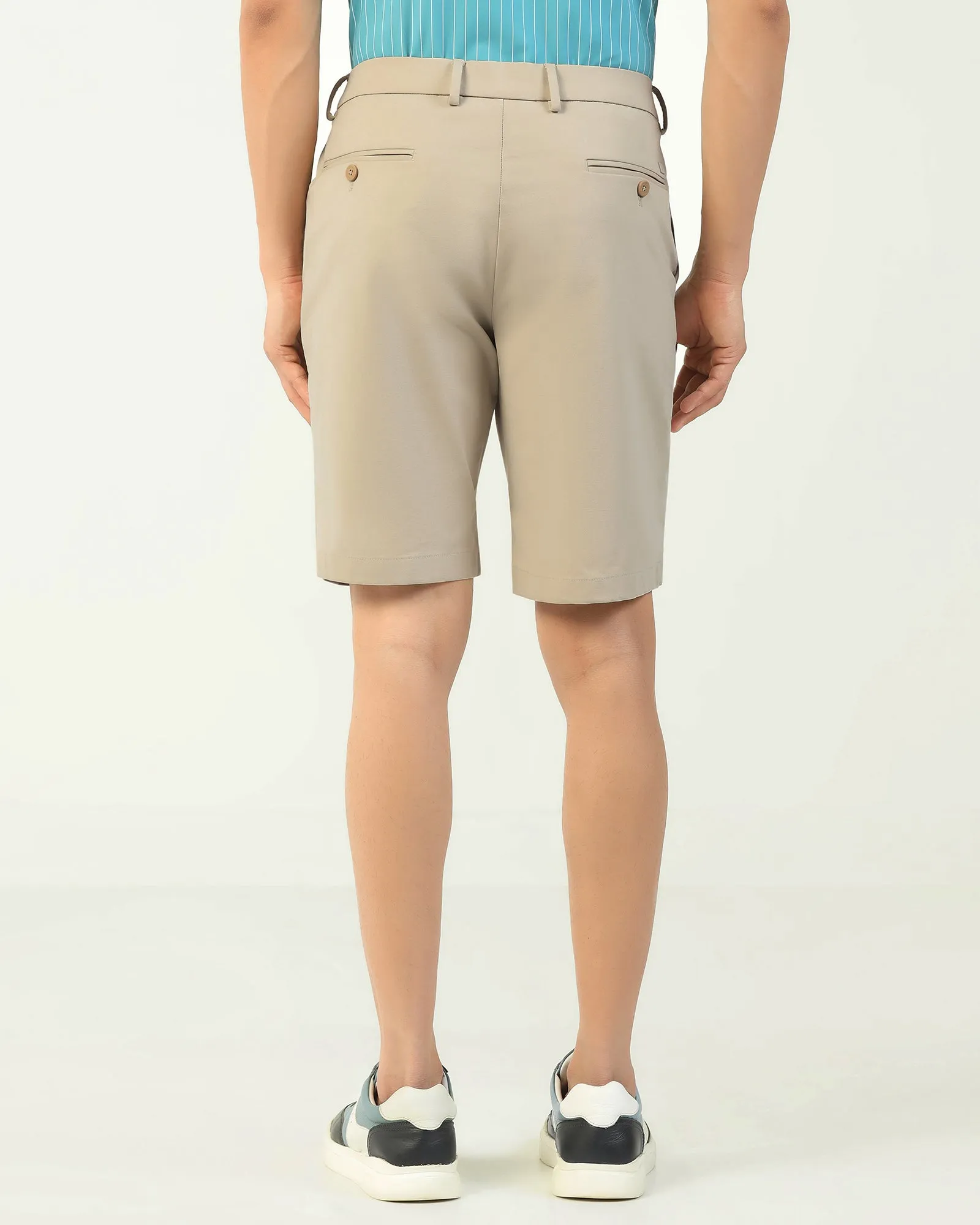 Slim Stretch swimming accessory TechPro Casual Beige Solid Shorts - Serry