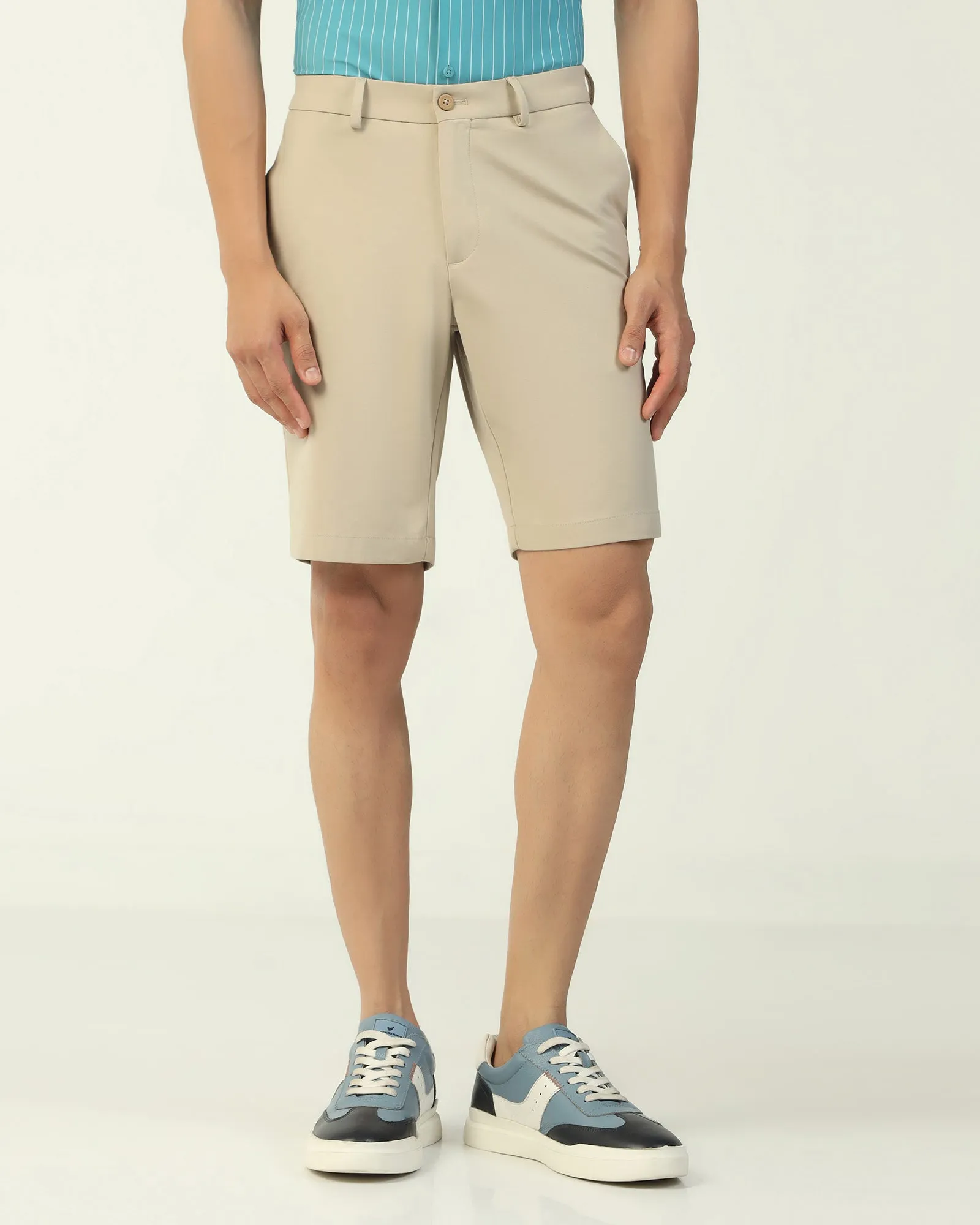 TechPro Casual Beige Solid Shorts - Serry Quick Dry Technology