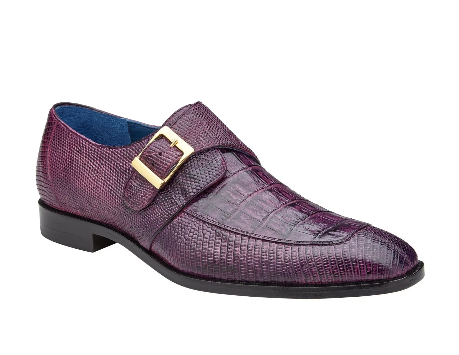 Belvedere Pablo Genuine Caiman Lizard Monk Strap Shoes in Antique Purple Street Run