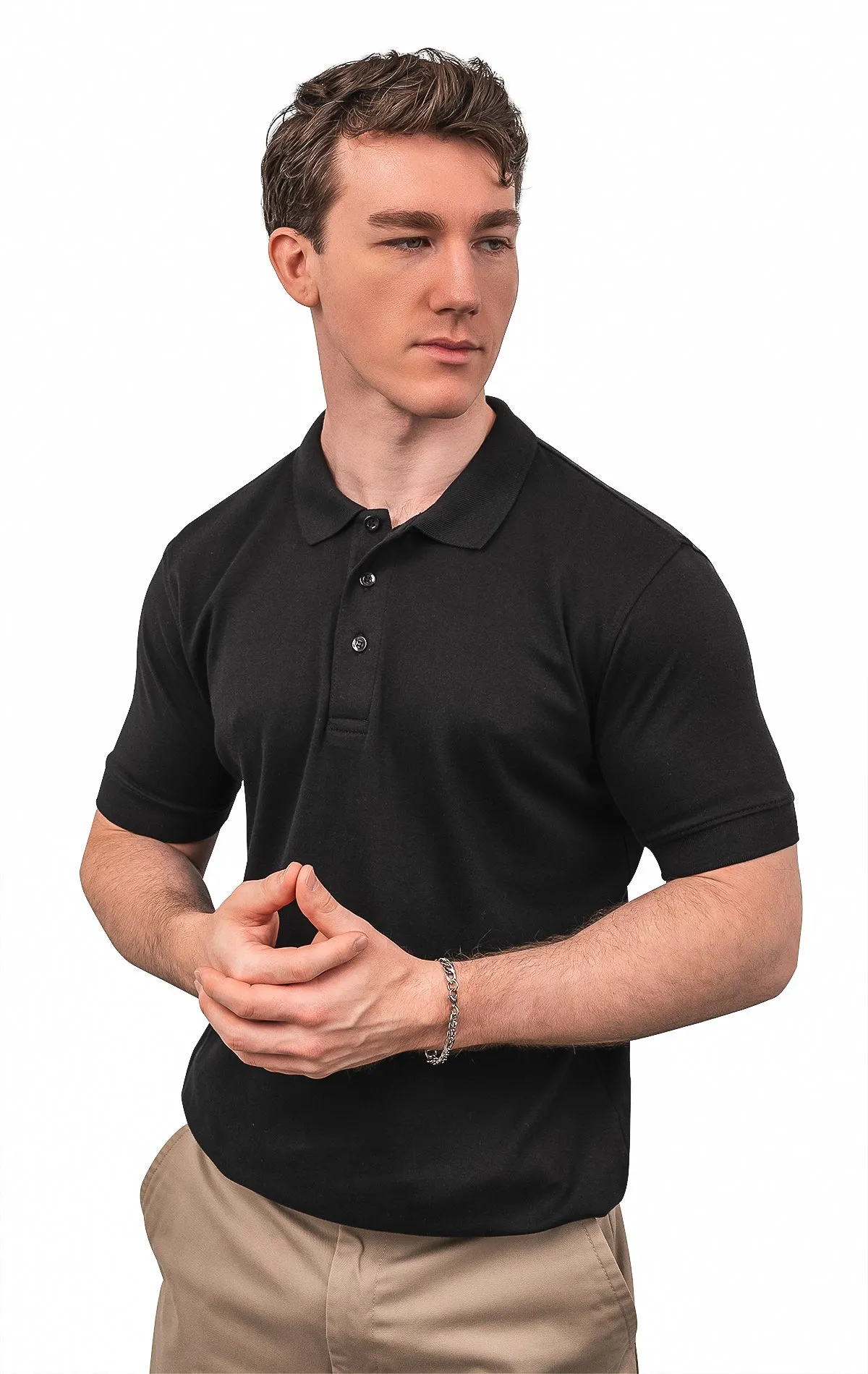 CLEOCOTTON BLACK POLO SHIRT Soft Fabric Sporty Layering