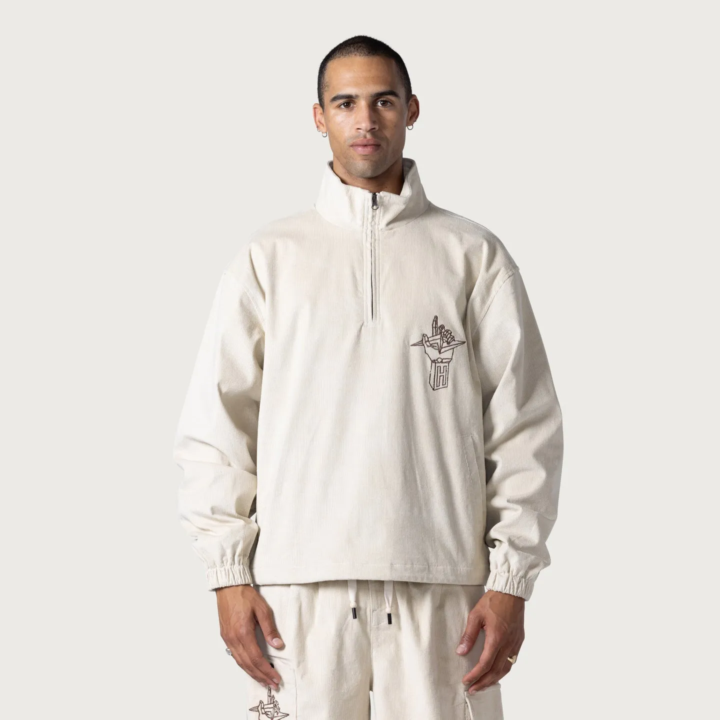 Corduroy Quarter Zip Anorak - Cream Global Glow FlexibleJointConstruction