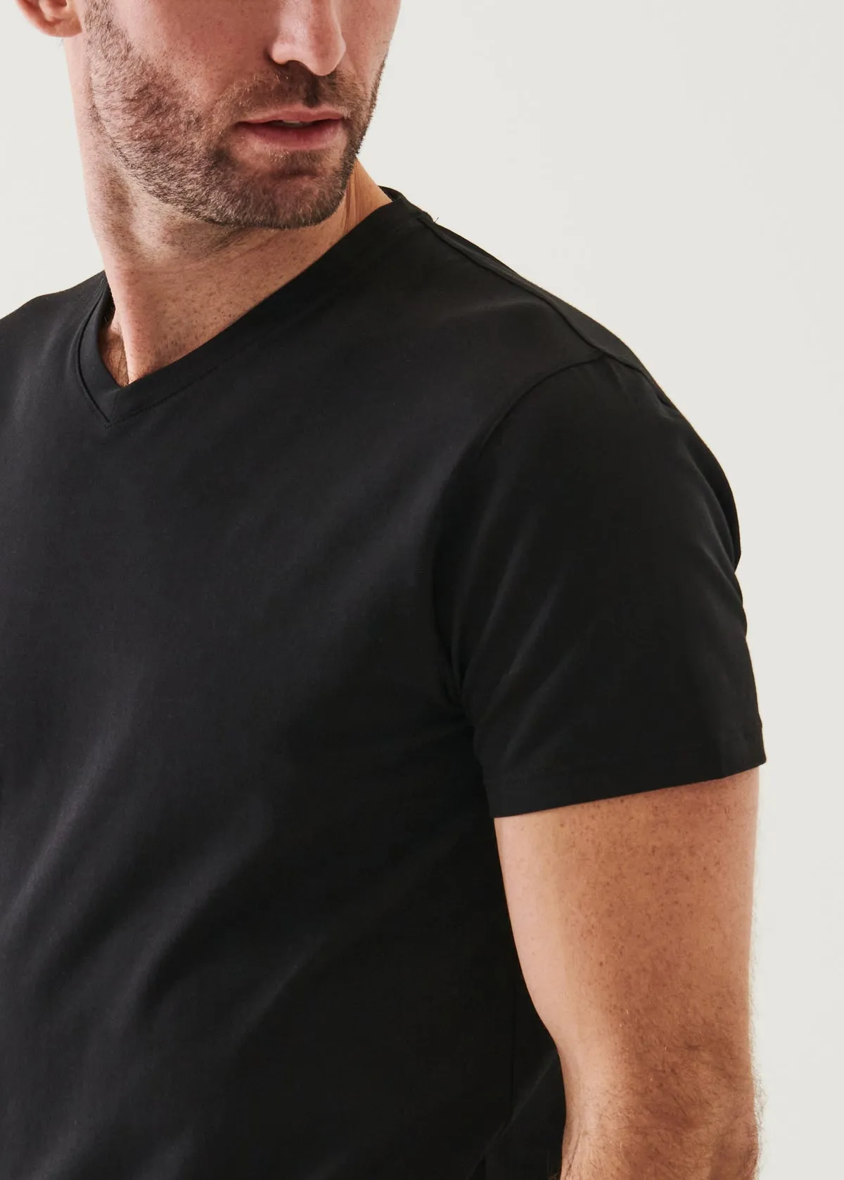 Iconic Pima Cotton Stretch V-Neck Tee Shirt - Black Tagless Comfort Moisture wicking