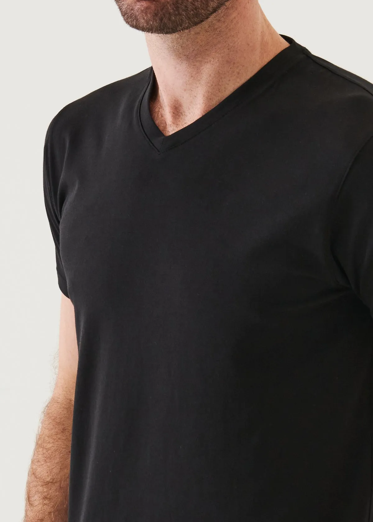 Soft Touch Evergreen Iconic Pima Cotton Stretch V-Neck Tee Shirt - Black