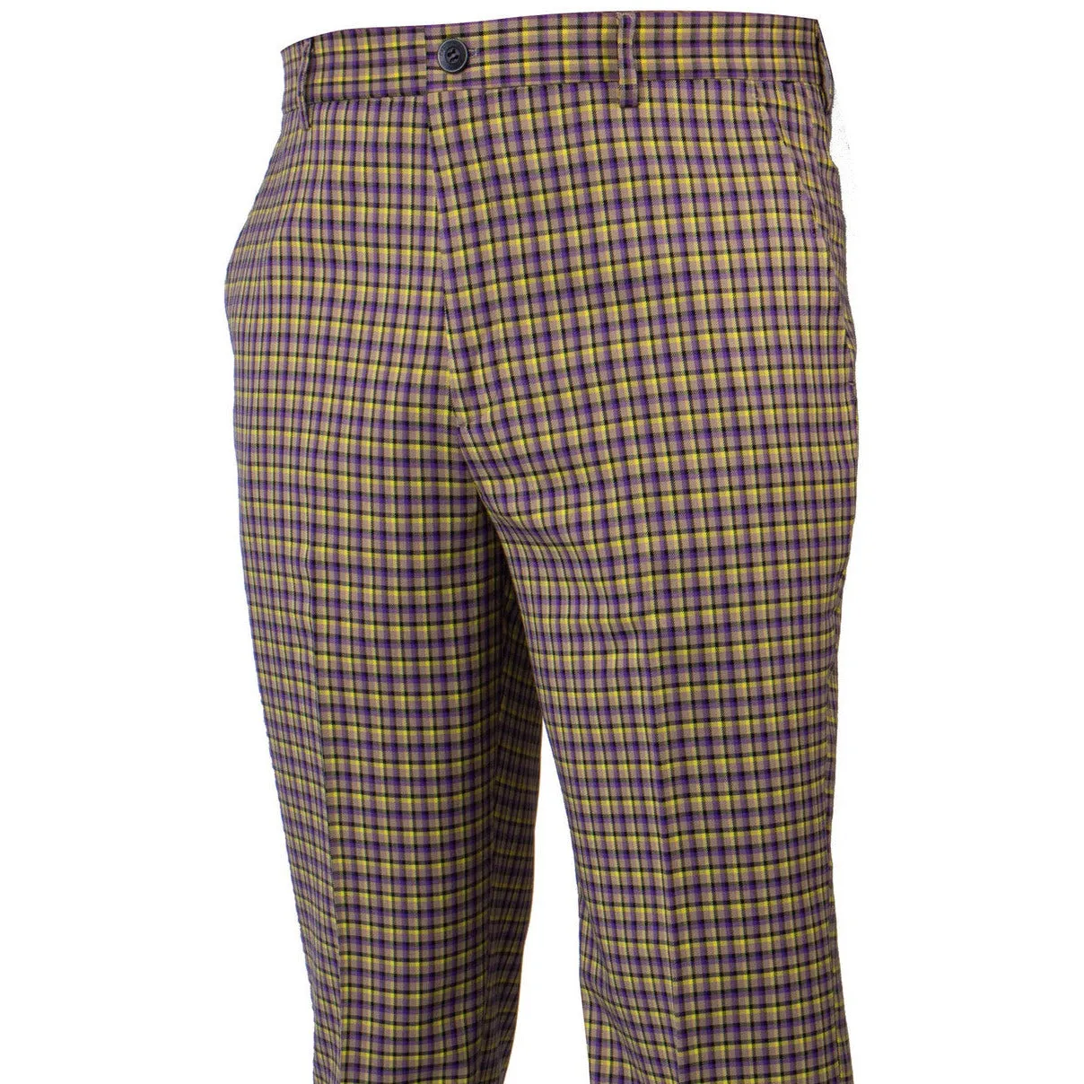 Breathable mesh design Tailored Wear Plaid Purple Gold Check Pants