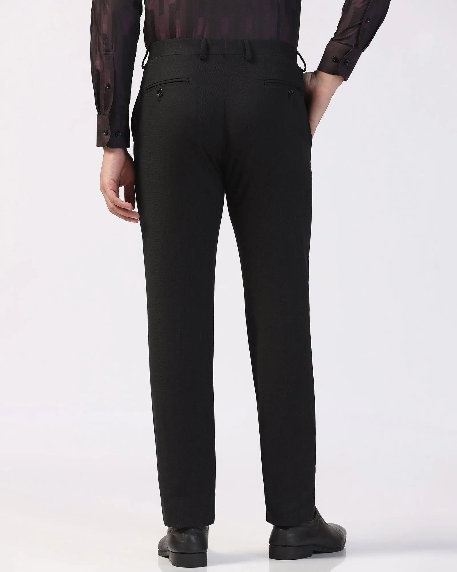 Slim Comfort B-95 Formal Black Textured Trouser - Zeta Friction Resistant Fabric Minimal Comfort