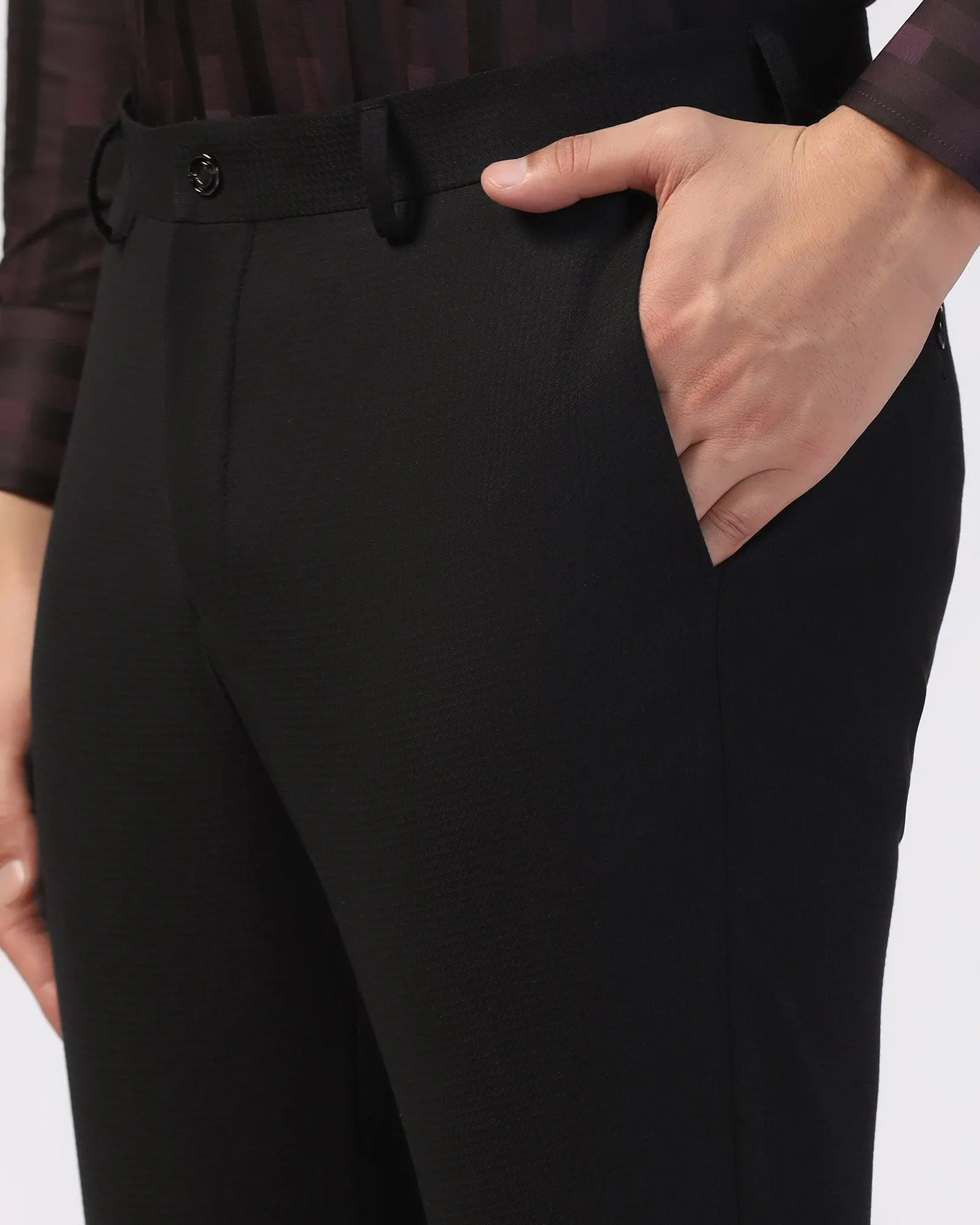 Slim Comfort B-95 Formal Black Textured Trouser - Zeta Travel Comfort