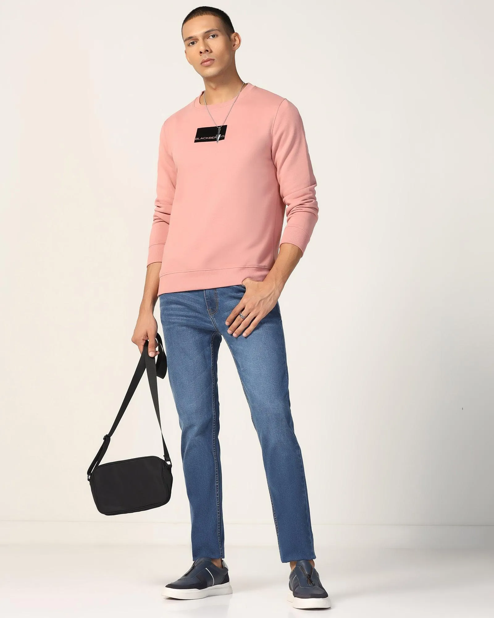 AntiStaticLining Crew Neck Pink Solid Sweatshirt - Uno