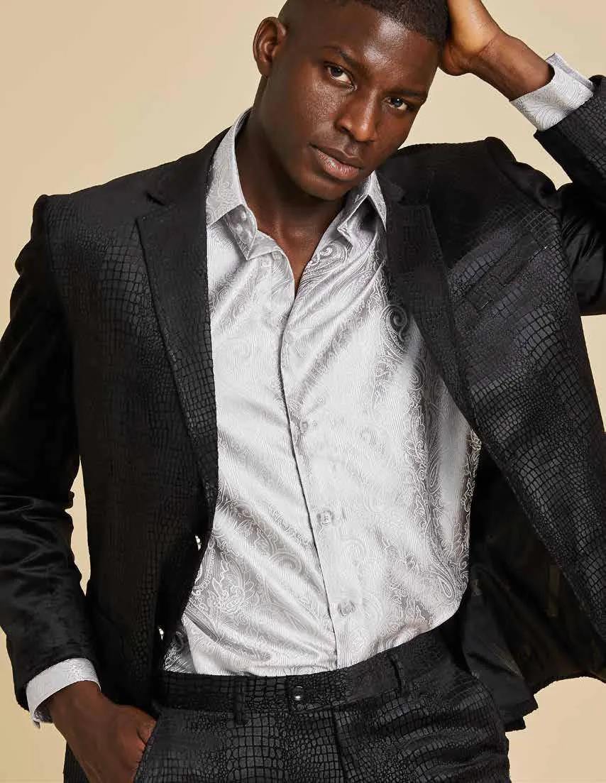 QuickPackable Design Inserch Long Sleeve Paisley Jacquard Shirt LS005-04 Light Gray