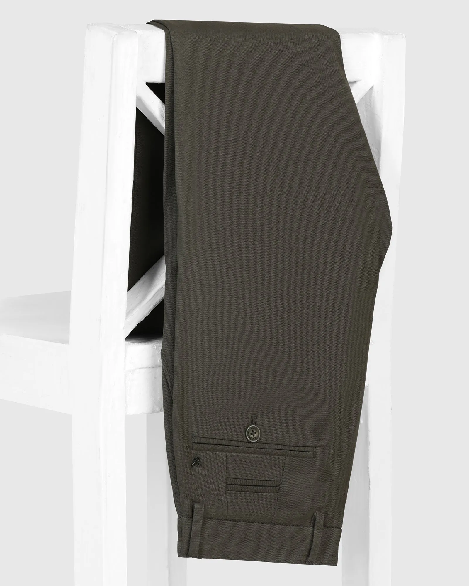 Chilly Weather Wear Organic Cotton Blend Slim Fit B-91 Casual Olive Textured Khakis - Kary