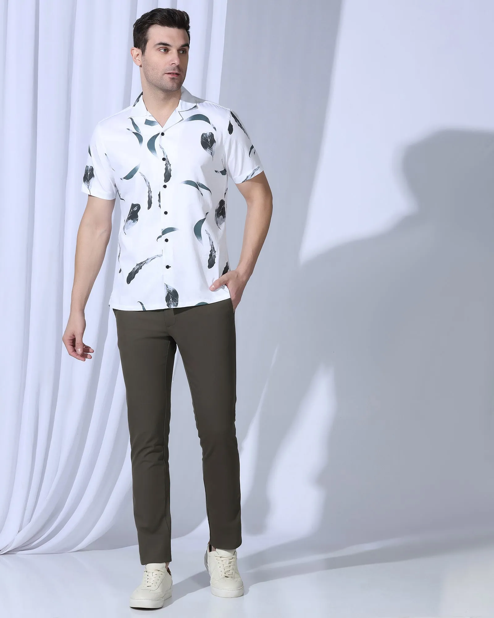 Dark wash All-Day Wear Slim Fit B-91 Casual Olive Textured Khakis - Kary