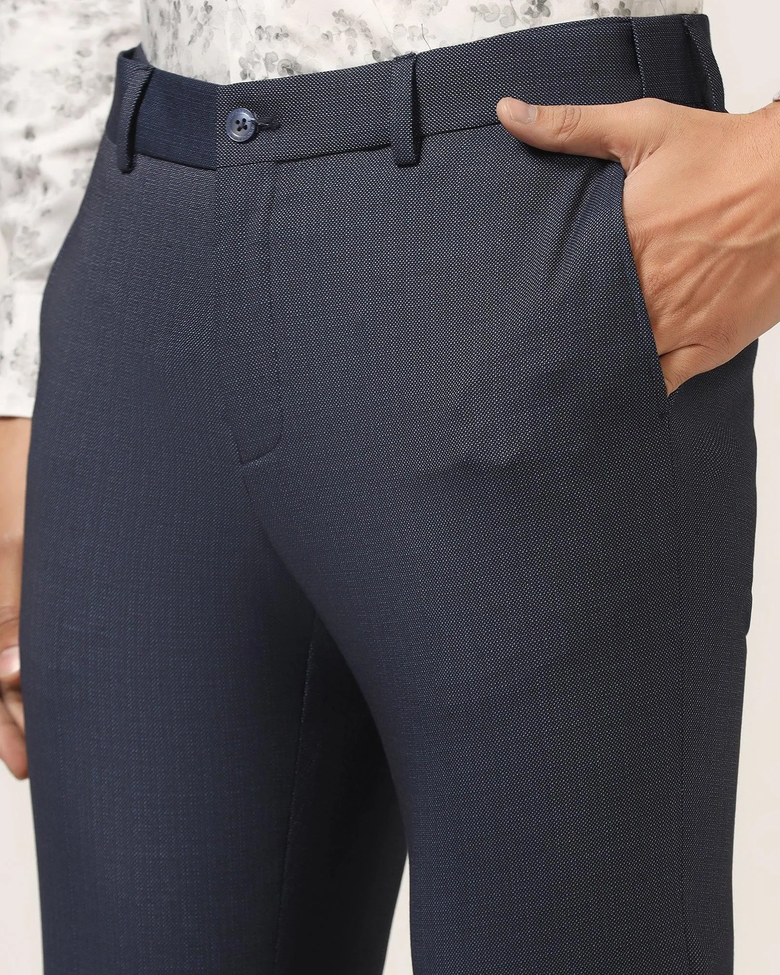 Wrinkle resistant fabric Comfy Style Slim Fit B-91 Formal Navy Textured Trouser - Bandit