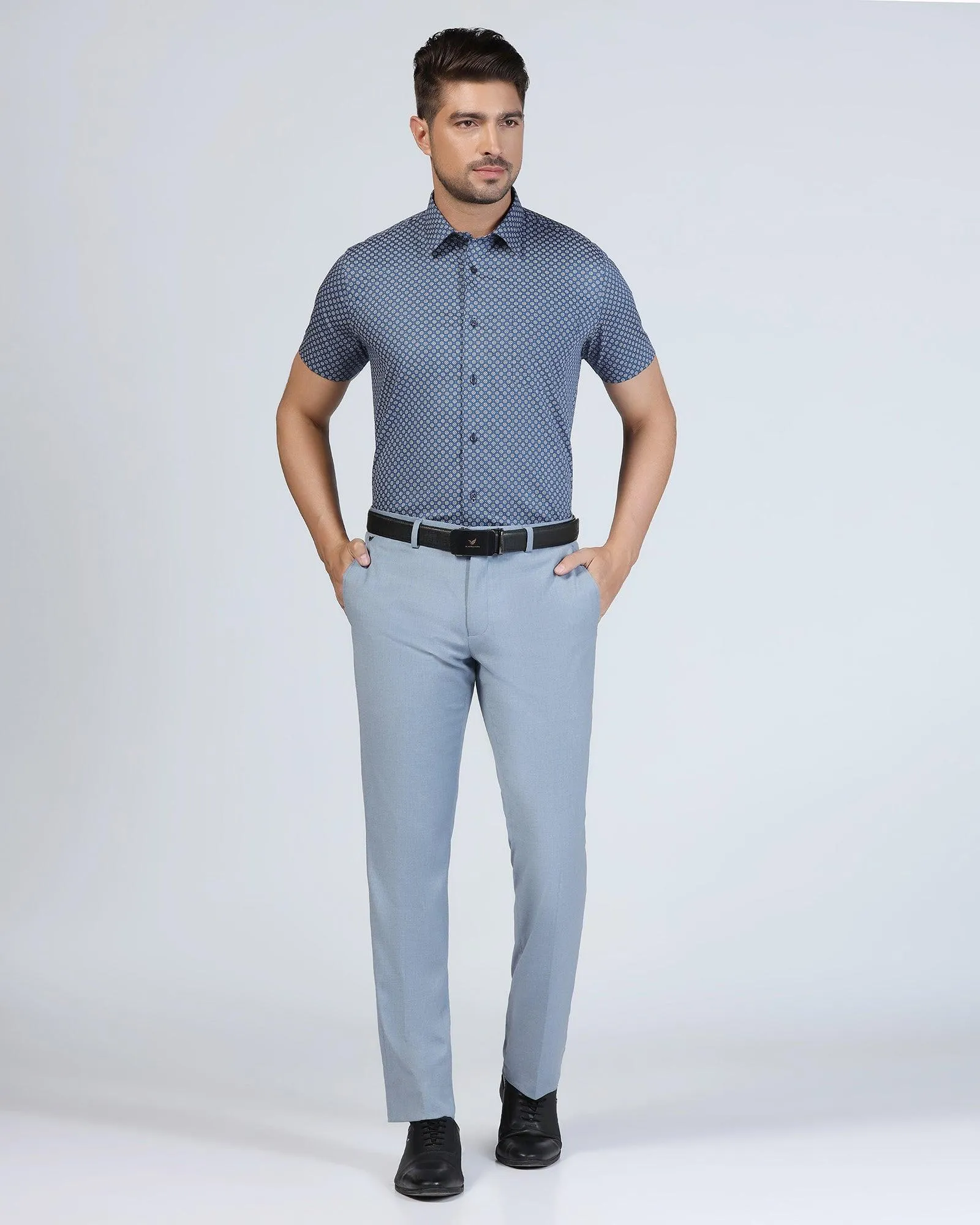 Practical Look Smooth Fabric Slim Comfort B-95 Formal Light Blue Solid Trouser - Eldorado