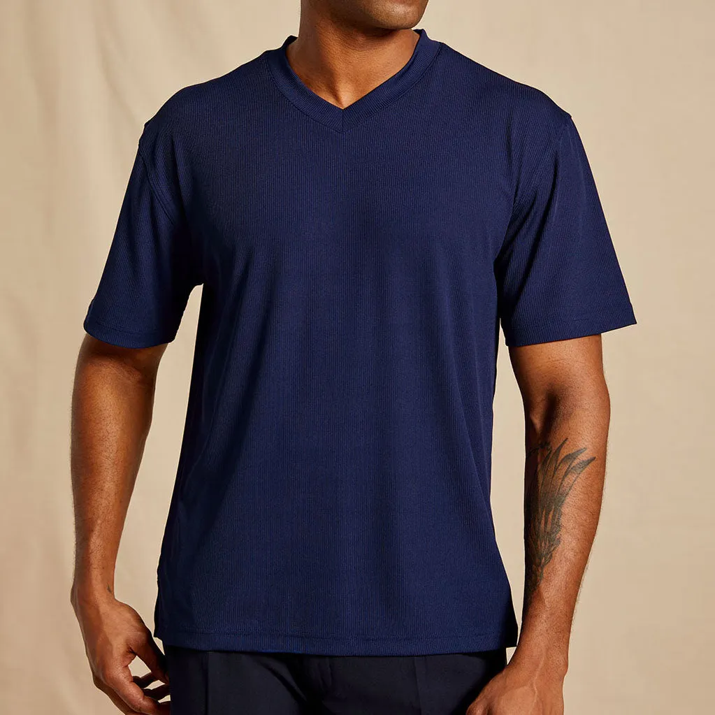 Inserch Rib V Neck T-Shirt T300-00011 Navy Blue Lift Mode Low Care