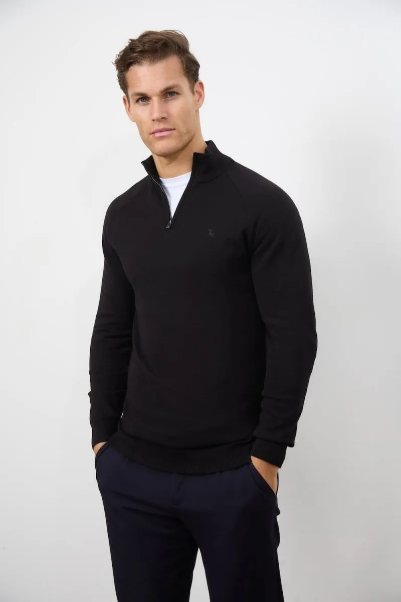 Skin Hug Half Zip Neck in Black