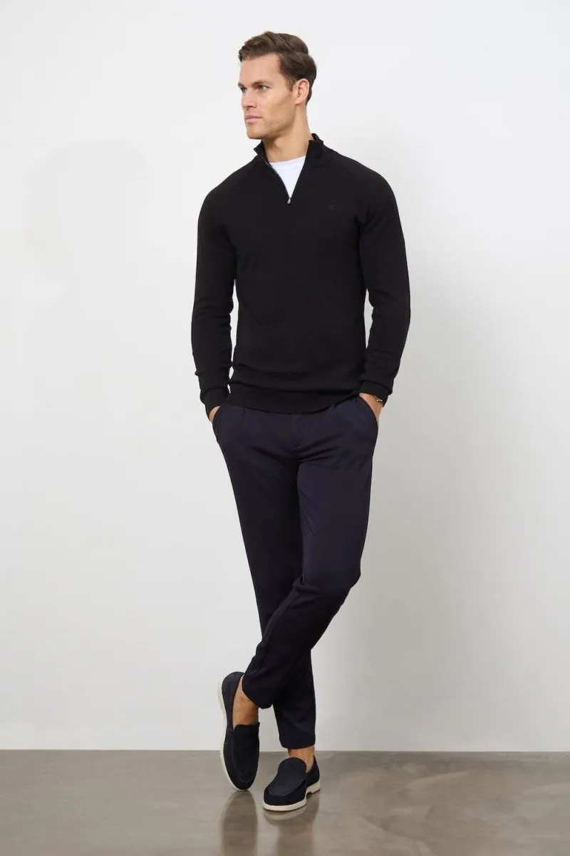 Flexible Waistline Half Zip Neck in Black