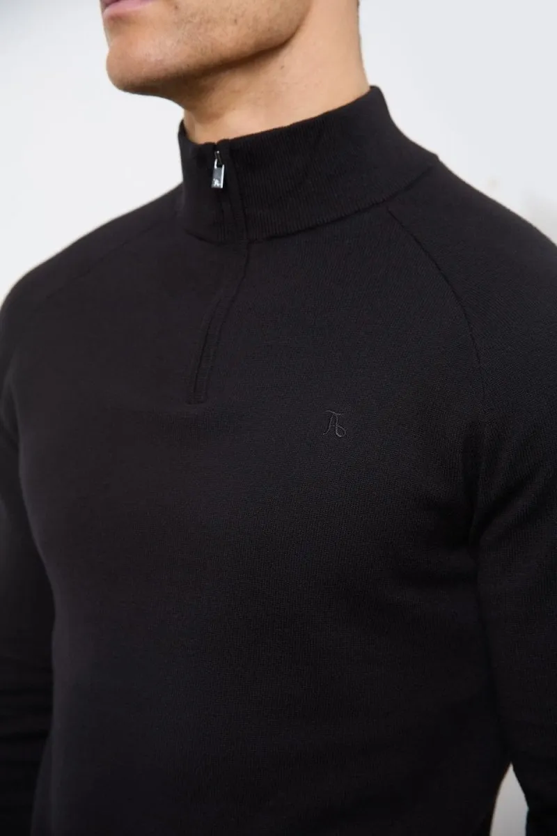 Half Zip Neck in Black Smooth Line