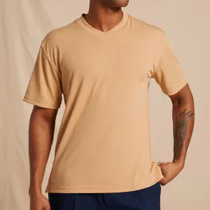 Creative Flow Inserch Rib V Neck T-Shirt T300-00084 Tan