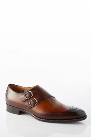 David August Leather Double Monk-strap Shoes in Whiskey Brown Space Vibe
