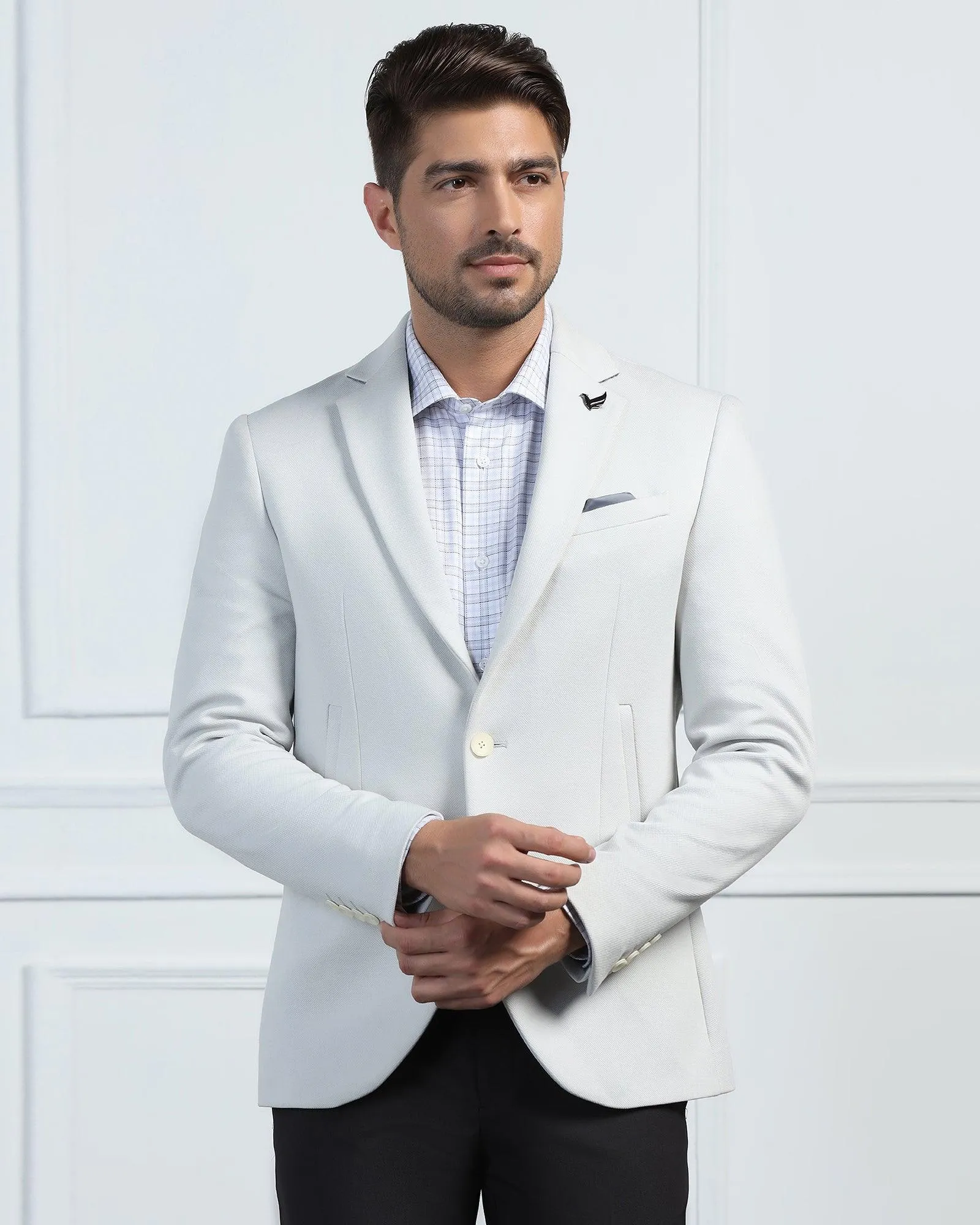 Formal Grey Textured Blazer - Elevate Smooth Zipper Track