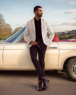 Formal Grey Textured Blazer - Elevate Casual Street Style Tear Resistant